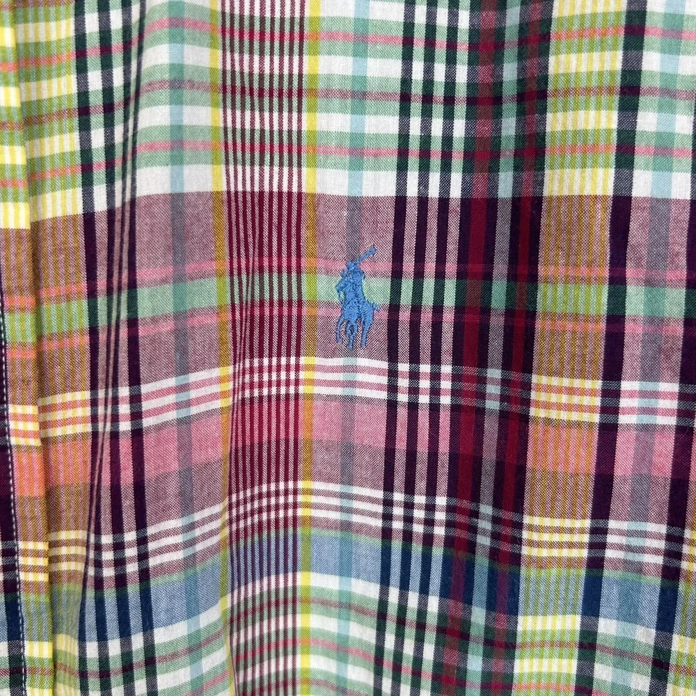 Ralph Lauren Shirt Boys L Madras Plaid Button Down Preppy Cotton Shirt Sleeve